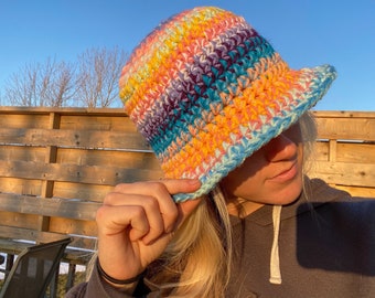 MOTIF AU CROCHET - Modèle de chapeau d'automne - Modèle de chapeau de bob coloré - Modèle de chapeau au crochet - Modèle de crochet facile - Chapeau de bob multicolore