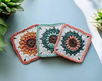 Crochet Granny Square Pattern - Crochet Sunburst - Easy Crochet Pattern - Sunburst Granny Square - Crochet Flower Granny Square Pattern
