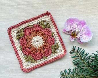 Carré grand-mère au crochet - Carré grand-mère fleuri - Joli motif au crochet - Carré grand-mère au crochet facile