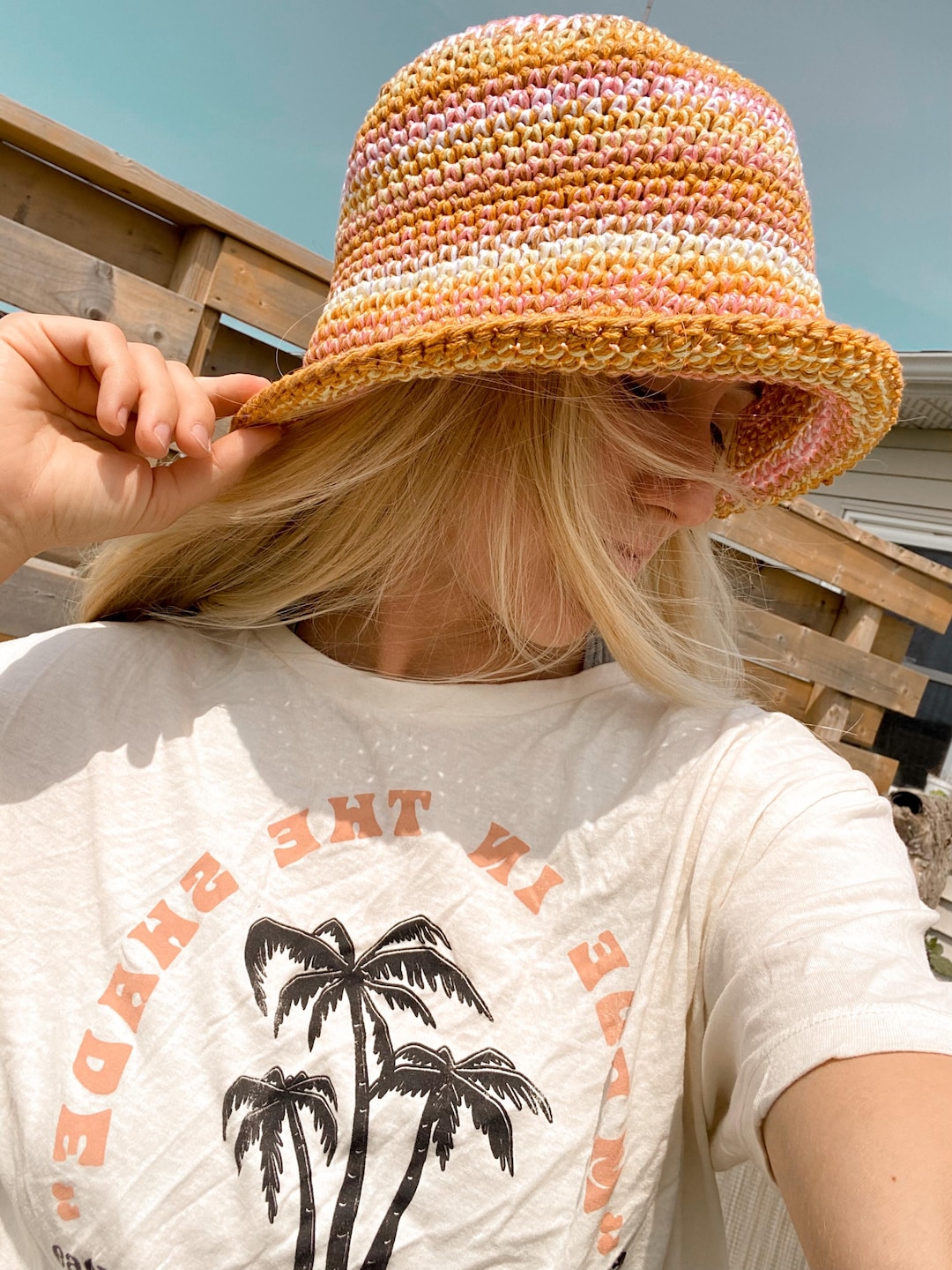 RONRON☆大人気♪RIBBON SUMMER KNIT BUCKET HAT Crochet Bucket Hat - 100% Cotton Bucket Hat - Summer Bucket