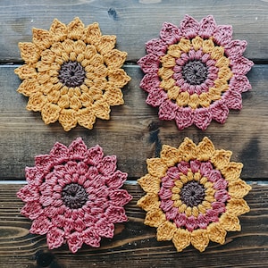 Sunflower Crochet Pattern - Crochet Coaster - Crochet Sunflower Coaster - Crochet Coffee Coaster -Crochet Sunflower- Popular Crochet Pattern