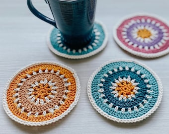 Patrón de posavasos bohemio - Patrón de posavasos de café fácil de crochet - Patrón de posavasos de café de crochet - Patrón de crochet fácil