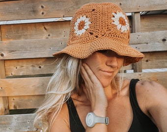 Flower Girl Bucket Hat - Crochet Bucket Hat Pattern - Crochet Sun Hat - Crochet Summer Patterns - Easy Crochet PDF Pattern Crochet Daisy Hat