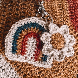 Paquete de patrones de crochet: Patrón de llavero de arcoíris, Patrón de llavero de flores, Patrón de crochet fácil, Patrón de crochet hippie