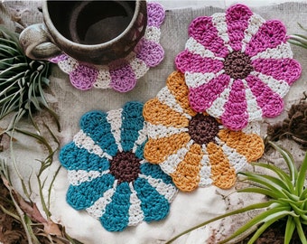 Crochet Flower Pattern - Crochet Retro Flower - Retro Flower Crochet Pattern - easy Flower Crochet Pattern - Crochet Flower Coaster