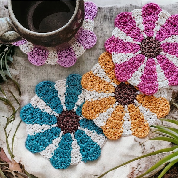 Crochet Flower Pattern - Crochet Retro Flower - Retro Flower Crochet Pattern - easy Flower Crochet Pattern - Crochet Flower Coaster