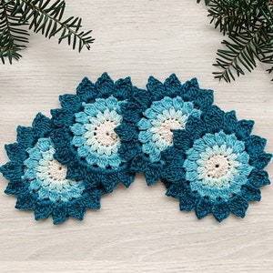 Christmas Coaster Crochet Pattern - Winter Crochet Coaster - Crochet Coffee Coaster - Crochet Easy Sunflower - Crochet Sunflower Pattern