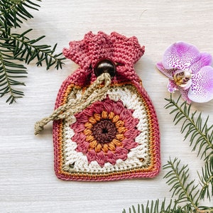 Mini Satchel Crochet Pattern - Drawstring Satchel Crochet Pattern - Flower Bag Crochet Pattern - Drawstring Pouch - Small Crochet Bag - PDF