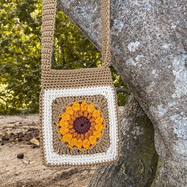 Sunflower Shoulder Bag Crochet Pattern - Sunflower Bag Pattern - Crochet Purse - Hippie Purse - Sunflower Crochet Bag - PDF Pattern