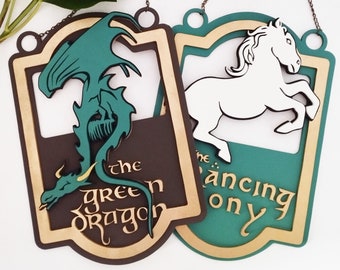 The Prancing Pony And The Green Dragon Plaque // TLOTR Wood plaque // Laser Cut // The lord of the ring wood deco // ELSDA Deco //