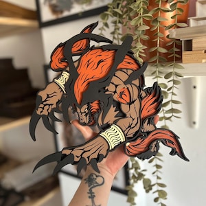 Figura in legno Ifrit // Figura in legno FFX // Taglio laser // Decorazione in legno