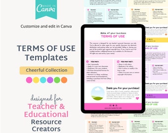 Editable in Canva Terms of Use Templates for Business TPT & Etsy Sellers Resouces Teachers Homeschool Teacherpreneurs Edupreneurs