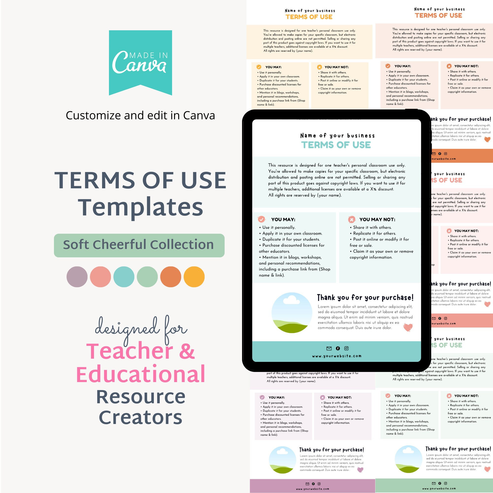 Editable in canva terms of use templates for business tpt etsy