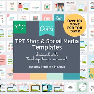 TPT Shop Instagram Social Media Engagement Post Graphic Canva Template for Teacherpreneur Teacher Pay Teacher Sellers Business Product Cover