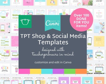 TPT Shop Instagram Social Media Engagement Post Graphics Done For You Canva Template for Teacherpreneur Teacher Pay Teacher Sellers Business