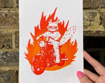 Motorcycle Cat - A5 riso print