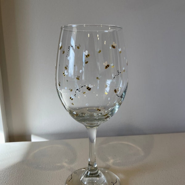 Hand-Painted Bee Wine Glass