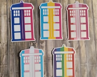 Pride Inspired Tardis Stickers Genderfluid Genderqueer Lesbian Bisexual Asexual Nonbinary Trans Pansexual Phone Box