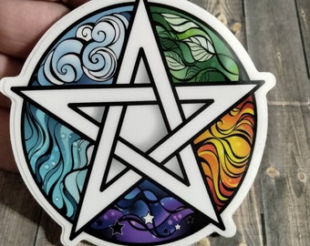 Pentagram 5 Elements Waterproof Sticker Pagan Witchy