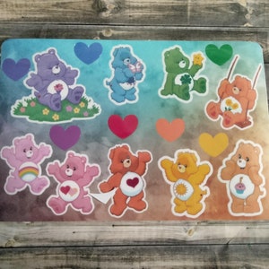 Care Bear Sticker Sheet Waterproof Share Good Luck Tenderheart Funshine Friend Cheer Lov-a-lot Grumpy Birthday Rainbow
