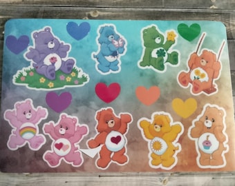 Care Bear Sticker Sheet Waterproof Share Good Luck Tenderheart Funshine Friend Cheer Lov-a-lot Grumpy Birthday Rainbow
