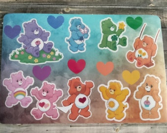 Care Bear Sticker Sheet Waterproof Share Good Luck Tenderheart Funshine Friend Cheer Lov-a-lot Grumpy Birthday Rainbow