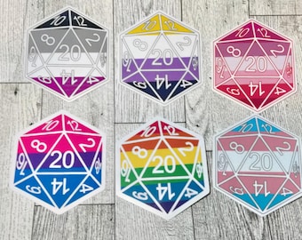 D20 Dice Pride Inspired Stickers Genderfluid Genderqueer Lesbian Bisexual Asexual Nonbinary Trans Pansexual Gaming