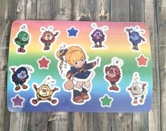 Vintage Rnbw Brite Waterproof Sticker Sheet With Sprites