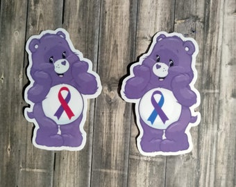 Awareness Inspired Care Bear Waterproof Sticker Purple Red Purple Blue Ribbon