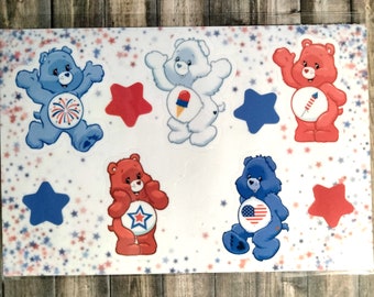Independence Day Inspired Care Bear Sticker Sheet 4th of July Fireworks