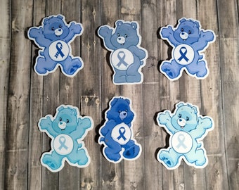 Awareness Inspired Care Bear Waterproof Sticker Blue Periwinkle Blue Jean Light Blue Cloud Pinstripe Ribbon