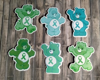 Awareness Inspired Care Bear Waterproof Sticker Green Light Green Sea Green Teal Turquoise Lime Ribbon