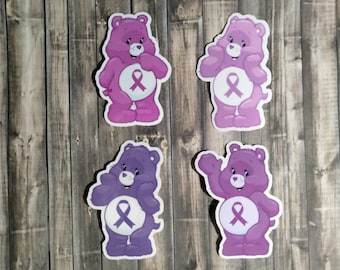 Awareness Inspired Care Bear Waterproof Sticker Orchid Purple Violet Lavender Ribbon