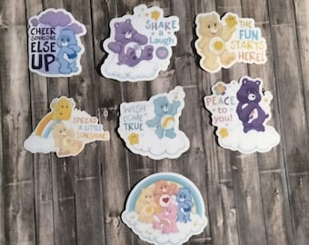 Care Bears Sticker Pack 7 Stickers Waterproof Grumpy Funshine Wish Tender Heart