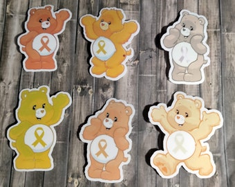 Awareness Inspired Care Bear Waterproof Sticker Orange Yellow Cream Pearl Peach Gold Ribbon