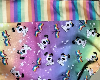 Reversible Glitter Pride Puppy Dog Rainbow Cotton Tote Bag LGBTQIA+
