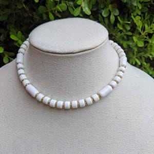 Vintage Milkstone Bead Necklace: Mid-Century White Plastic Jewelry