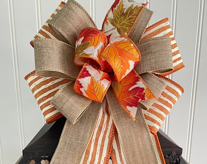 Fall Leaves Lantern Bow, Autumn Orange Bow for Wreath, Thanksgiving ...