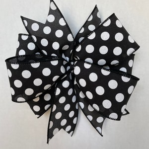 Cottage Bow, Polka Dot Bow, Everyday Lantern Bow, Black and White Bow, Wreath Accent Bow, Black and White Swag Bow, Small Premade Bow