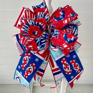 Patriotic Wreath Bow: Tie Dye & Flip Flop Ribbon - July 4th Lantern Topper