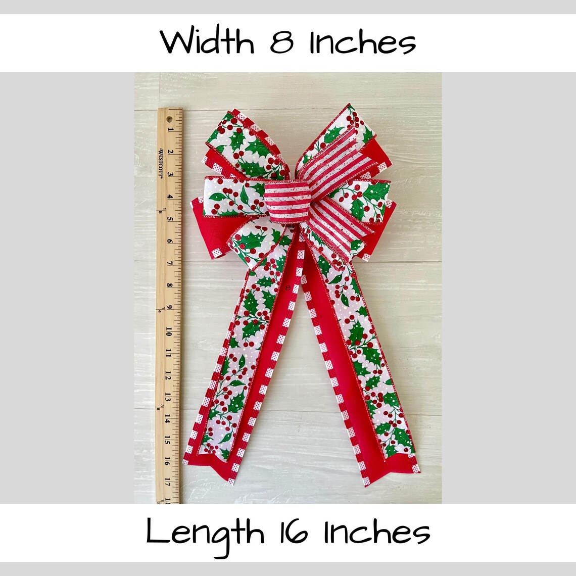 Christmas Holly and Red Berries Wreath Bow, Festive Holiday Lantern ...