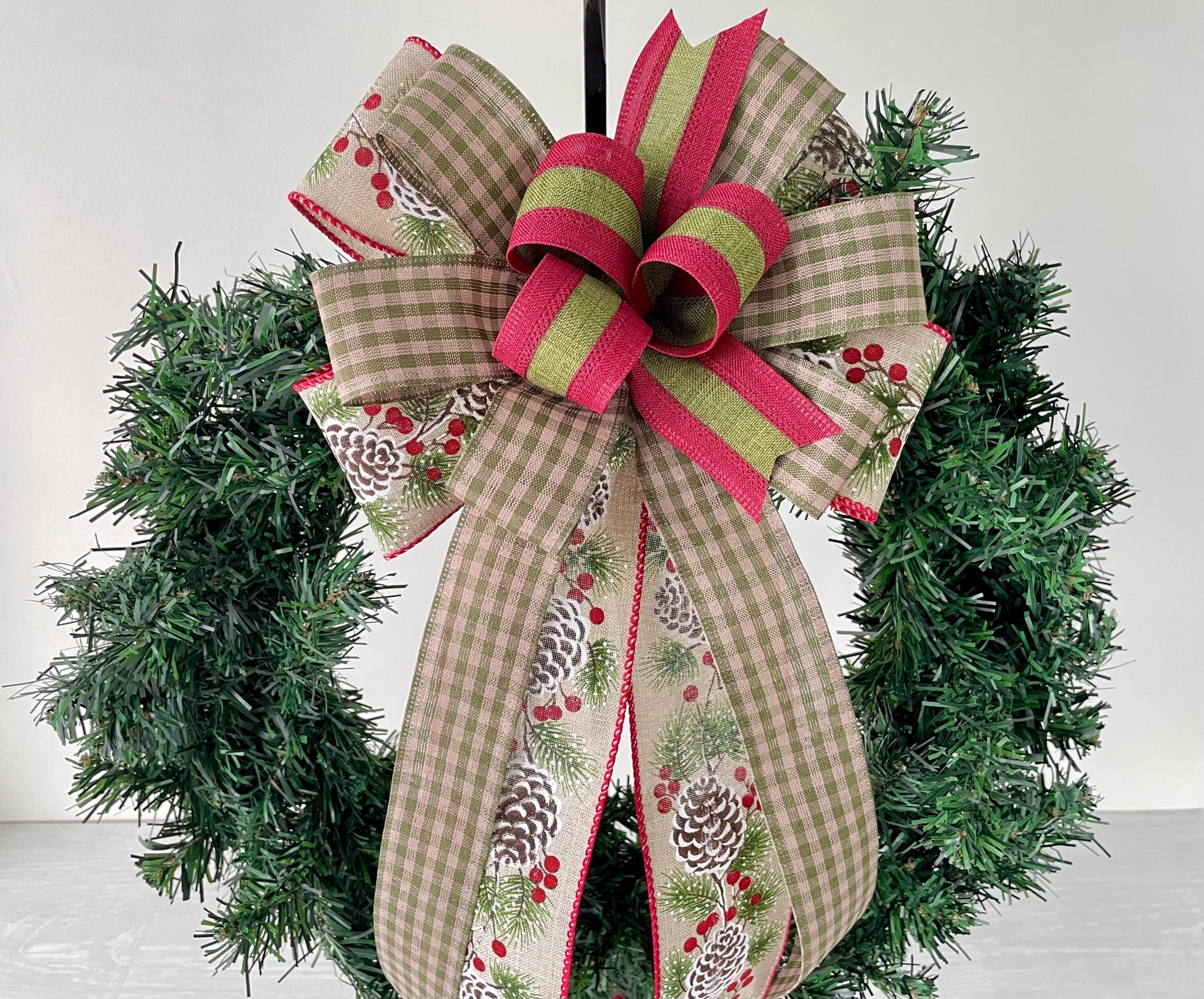 37 Inviting Christmas Front Porch Decor Ideas to Welcome Guests: Festive Ways to Wow Your Neighbors 23 Christmas Pinecone and Red Berries Wreath Bow, Festive Holiday…