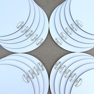 Custom Engraved Wood Cake Boards 6mm PACK of 5 - Wedding Cake Stand, Elegant Cake Decor, Rustic Cake Board with Logo, New Cake Drums