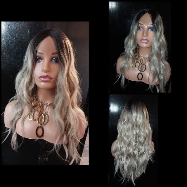 Spring Sale Lace Front Middle Part Wig Brown Ombre Blonde Long 26" Wave Synthetic Not Human Hair But Heat Safe US Same Day Shipping