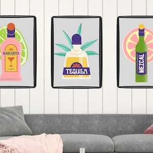 Retro Tequila Bottiglie Wall Art Gallery, Set Vintage di Liquor Poster 11x14 Agave Margarita Mezcal Design Bar Cart Decor Stampabile Scarica