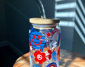 Patriotic glass cup | 4th of July | retro glass | Memorial Day gifts | gifts for her