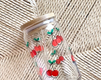 Cherry glass cup | vintage Cherry glass | fruit glass | iced coffee cup | gifts for her