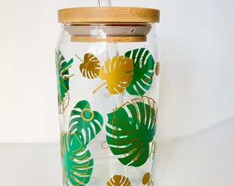 Monstera Leaf Can Glass | plant lover | iced coffee cup | gifts for her | plant mom