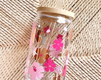 Cherry blossom cups | Sakura | floral glass | pink flower glass cups |sakura glass cups| gifts for her