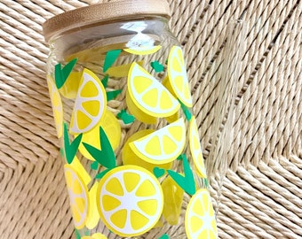 Lemon cup | lemon can glass | iced coffee glass with lid | cistrus cup | gifts for her